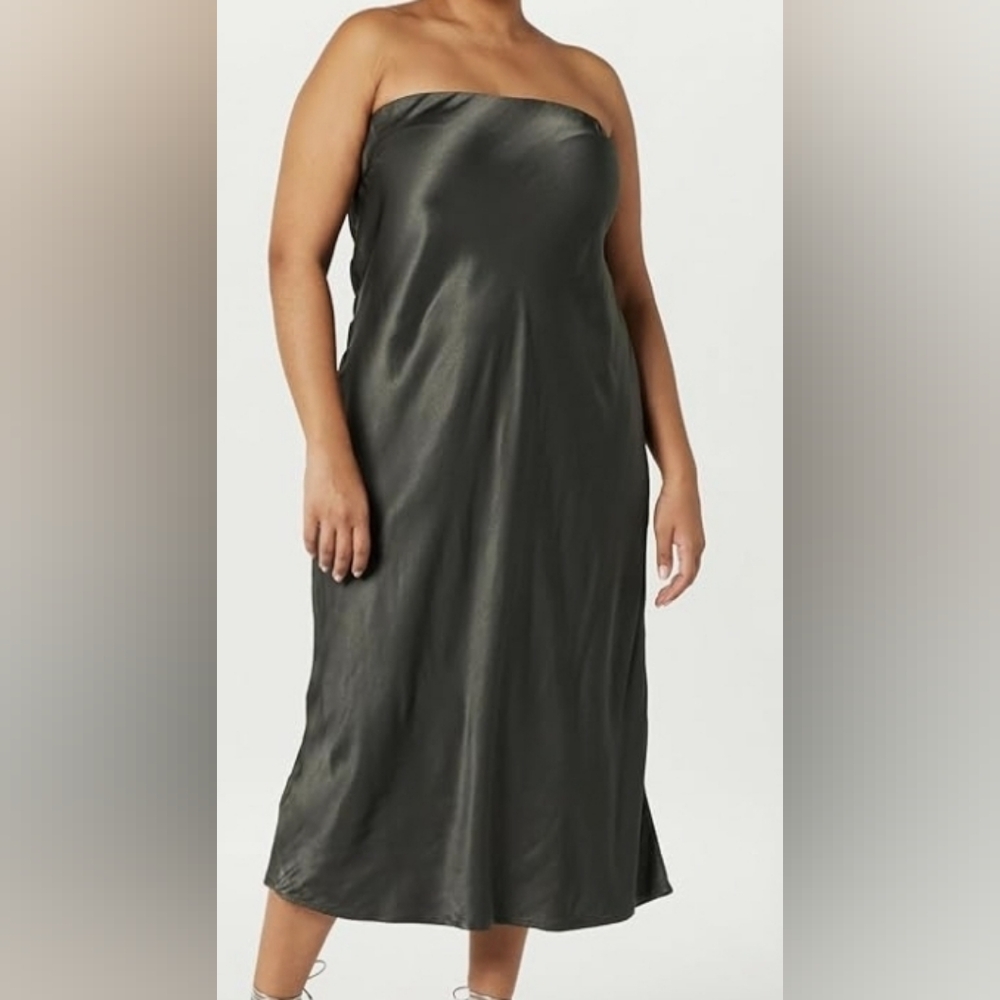Nwt Silky Soft Elegant Grey Strapless Dress In Liquid Grey - Picture 3 of 6